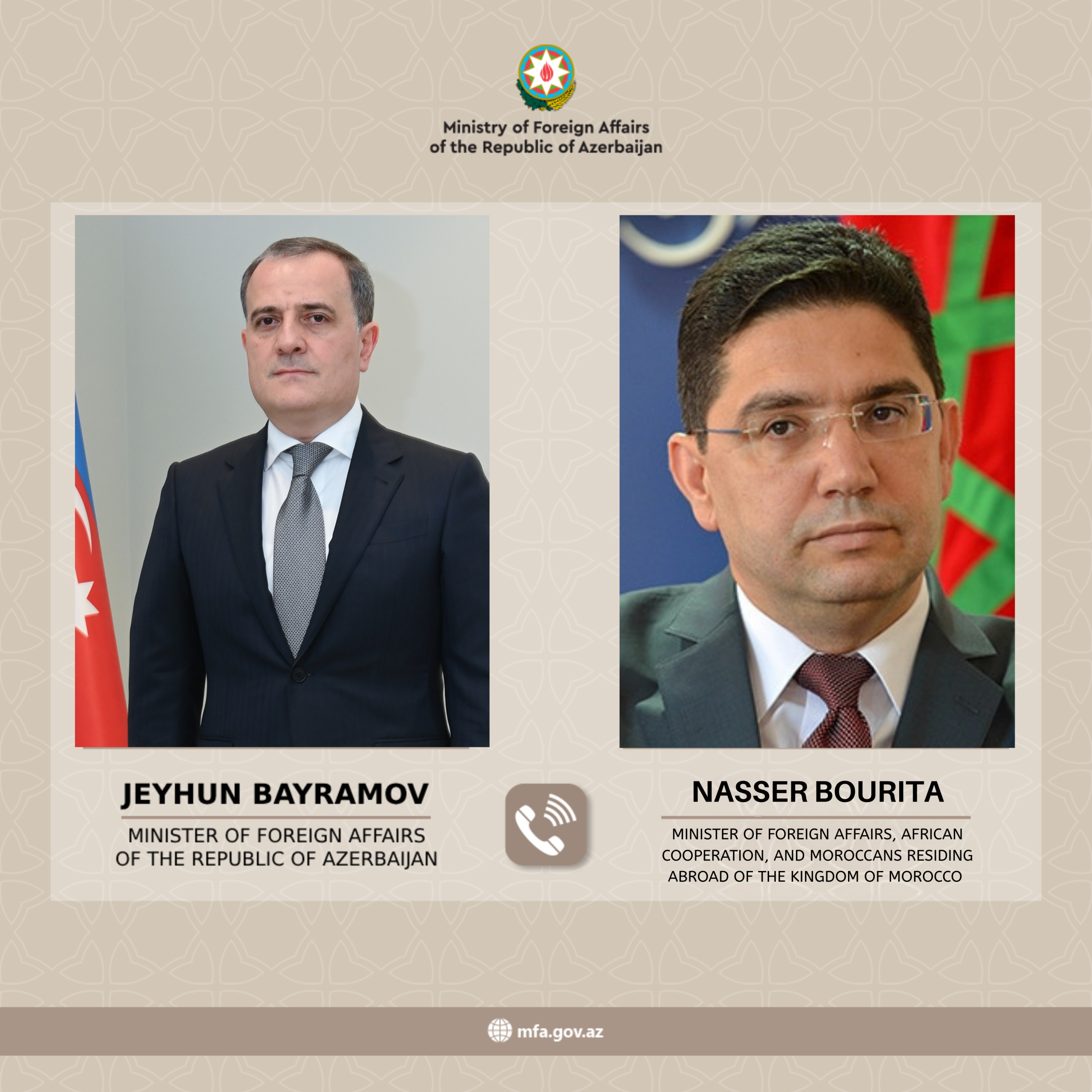 Entretien de M. Bourita avec son homologue azerbaïdjanais Jeyhun Bayramov, suite à l&rsquo;attaque de drones iraniens contre l’aéroport international de Nakhitchevan